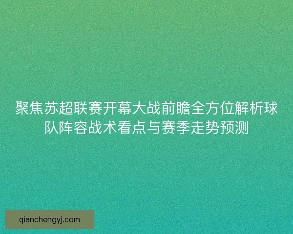 聚焦苏超联赛开幕大战前瞻全方位解析球队阵容战术看点与赛季走势预测